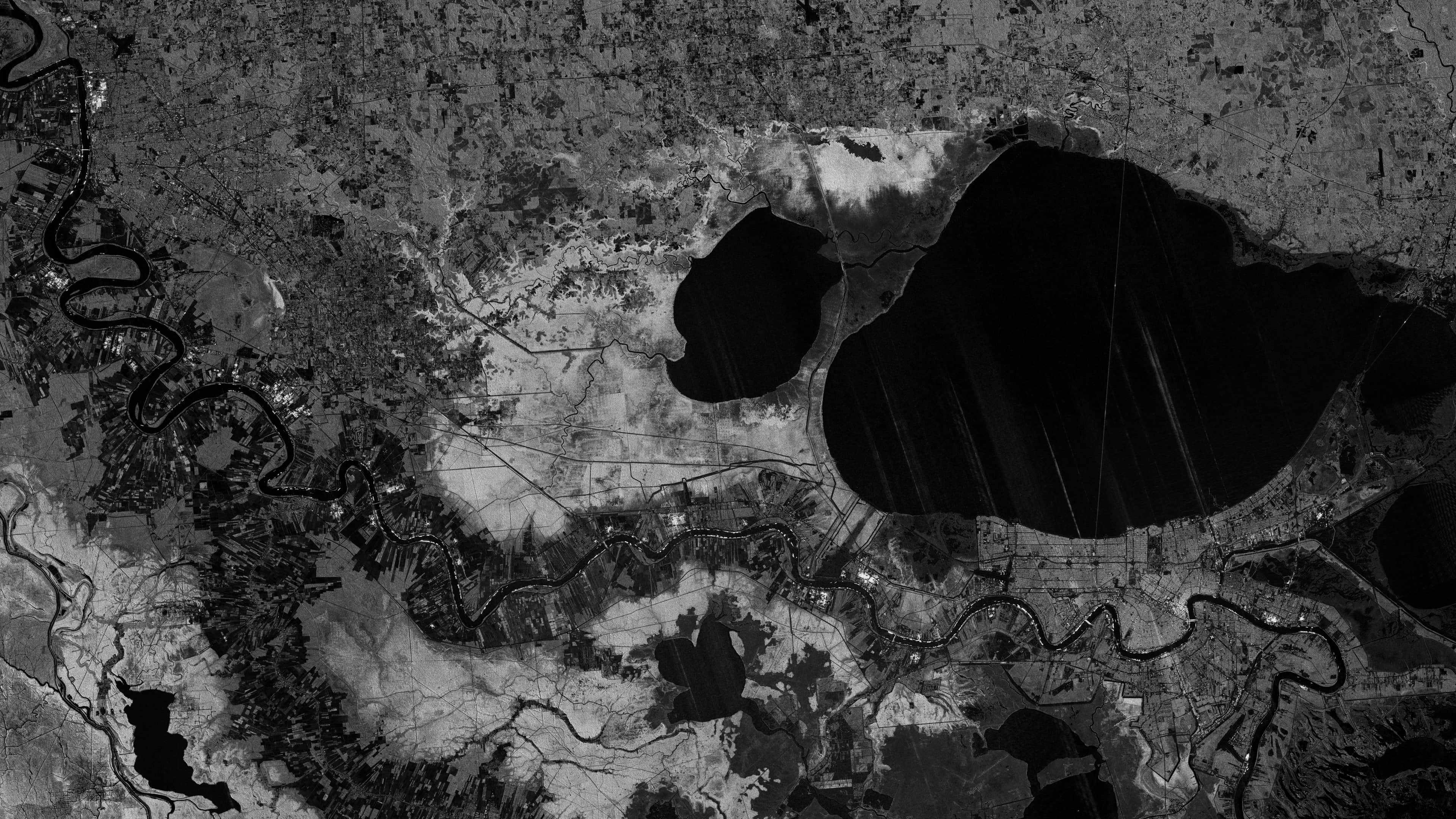 Monochrome NISAR radar observation of the Mississippi River Delta and southeastern Louisiana